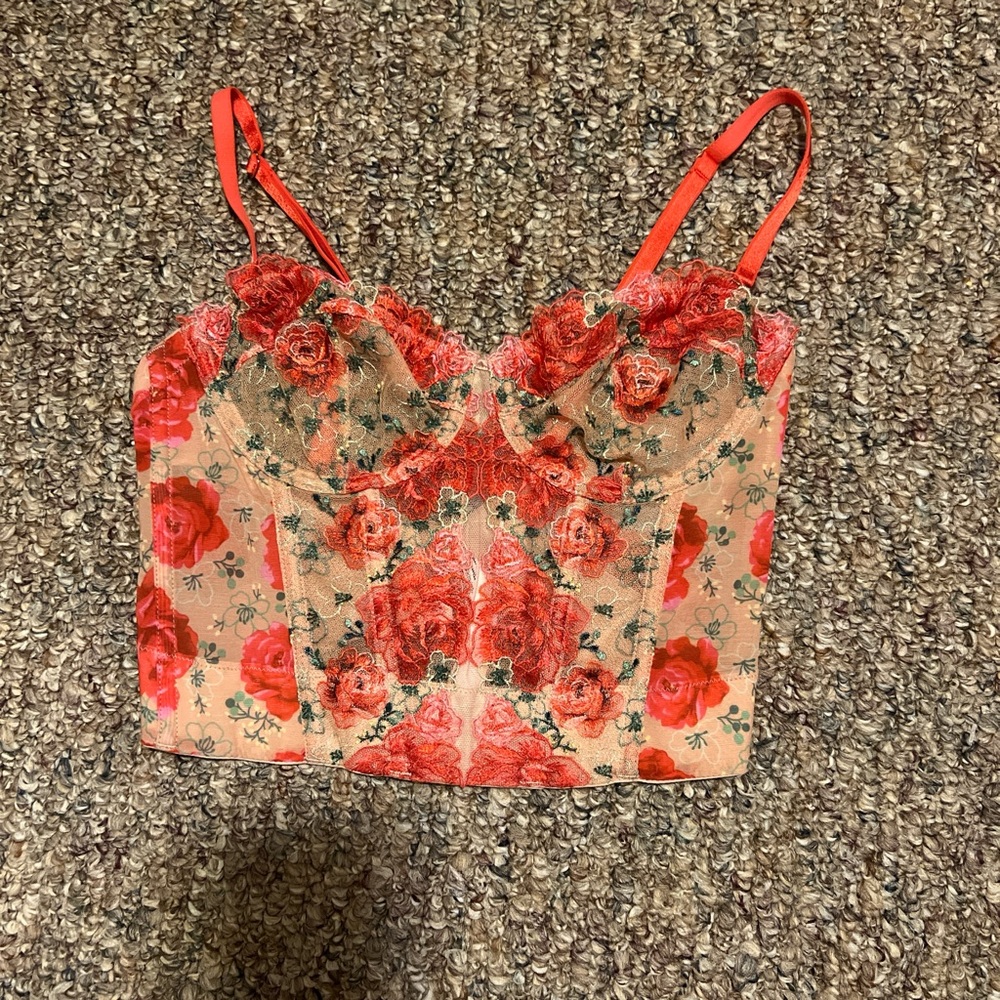 Victoria's Secret Red and Tan Lace Bustier